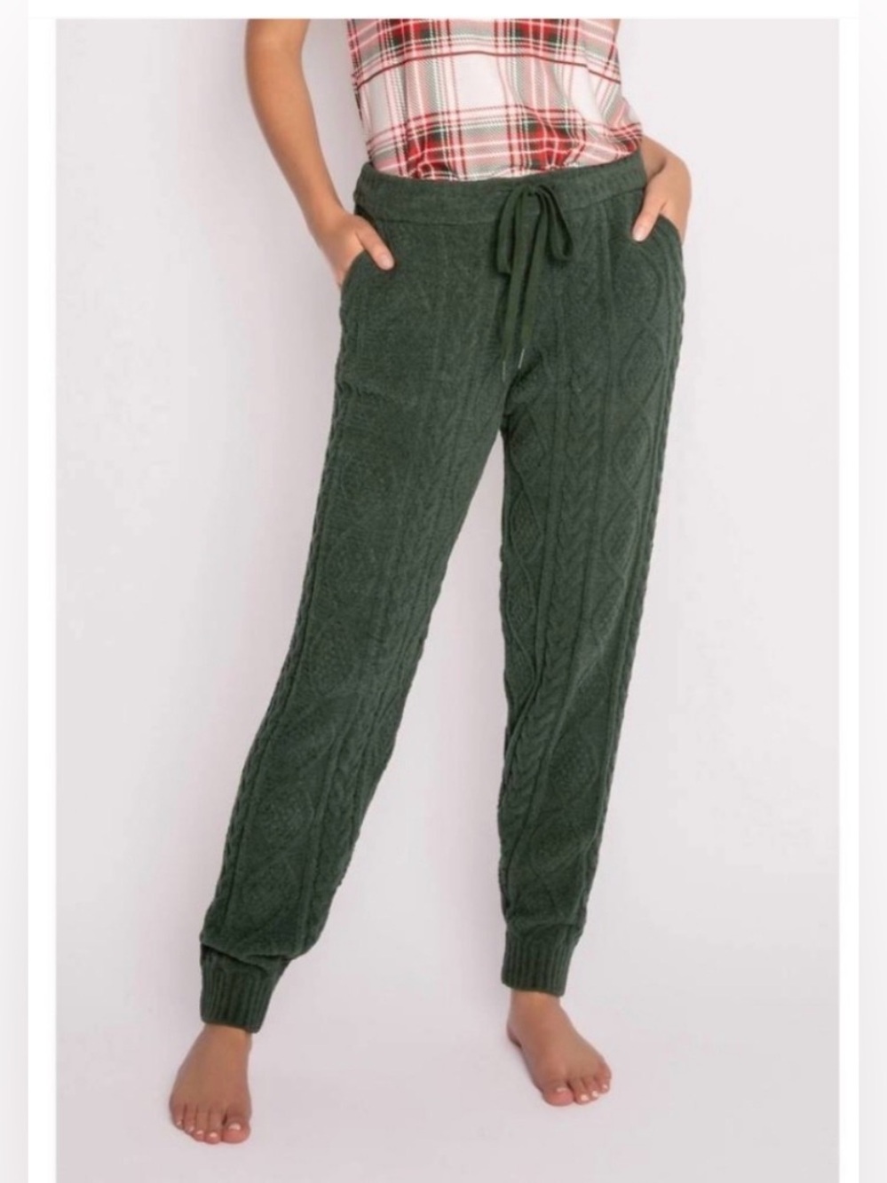 P.J. Salvage Green Joyful Spirits Cable Knit Chenille Jogger Pajama Pants XS